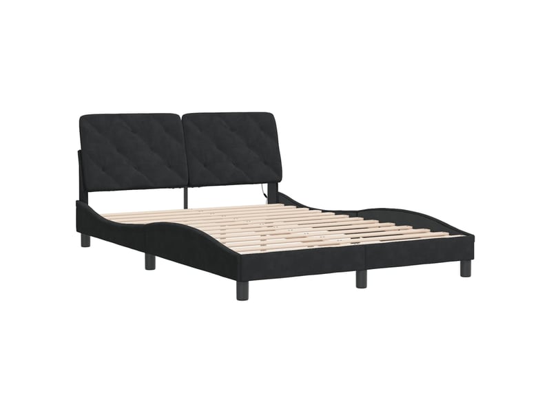  Lit double- lit adulte -  cadre de lit avec led sans matelas noir 120x200 cm velours  - Conforama B