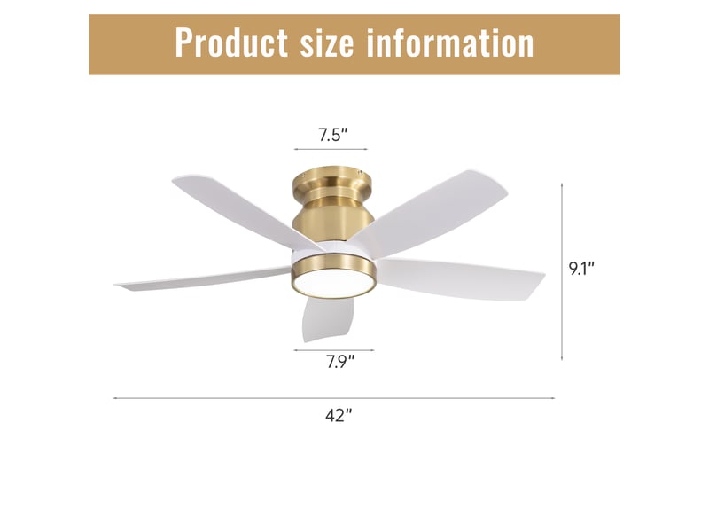  Ventilateur de plafond plat 106 cm led 22w dimmable 3 couleurs 5 pales abs moteur dc réversible télécommande minuterie blanc  - Conforama B