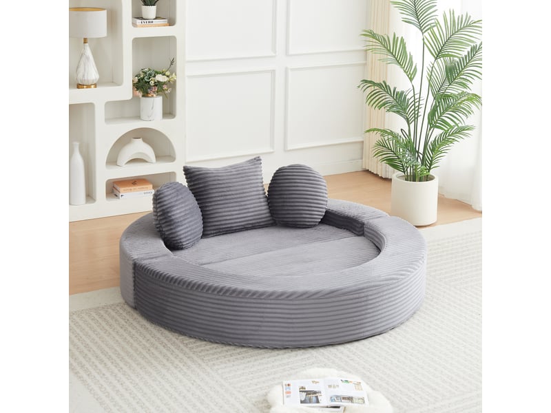  Canapé convertible 4 en 1, canapé modulable, lit de jour rond, 3 coussins, mousse, petits espaces, velours côtelé, gris CozyNest - Conforama B