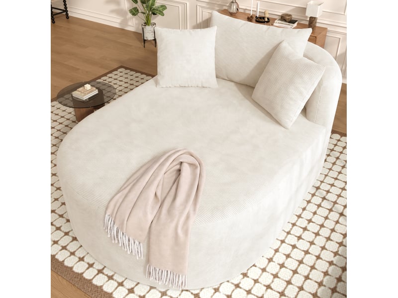  Fauteuil relax modenvie ovale en velours côtelé beige clair, 1 place, assise profonde 122 cm, 170 x 112,5 x 83 cm  - Conforama E