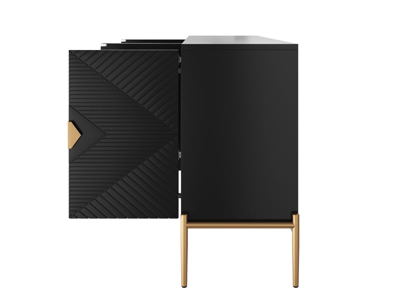  Buffet noir moderne 162x40x80 cm, meuble rangement entrée avec portes et poignées dorées, structure mdf robuste  - Conforama E
