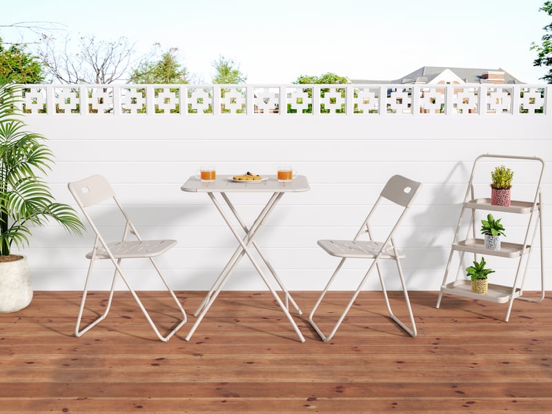  Salon de jardin bistrot pliant,3 pièces avec 2 chaises et table,acier,beige  - Conforama B