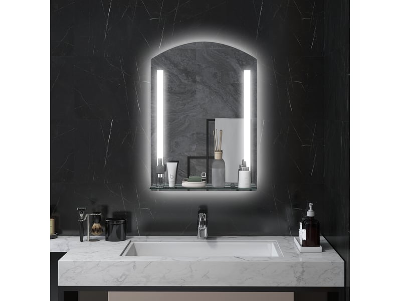  Miroir de salle de bains led 50x70 cm ip44 à 3 couleurs de lumière avec tablette en verre argenté  - Conforama B