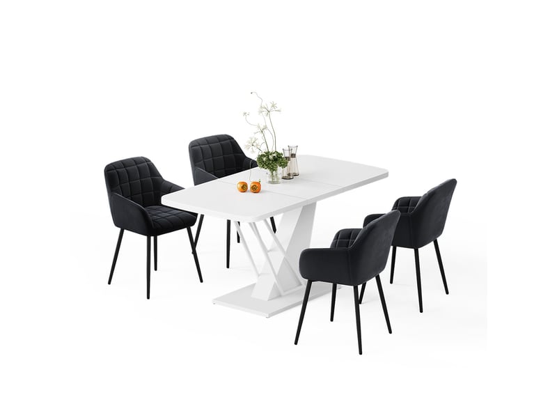 Vicco ensemble de table à manger, blanc, 120x80cm avec 4 chaises de salle à manger - Conforama E
