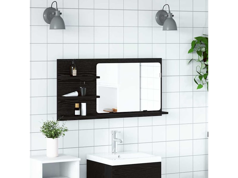  Armoire de salle de bain avec miroir en chêne noir 90x11x45cm bois d'ingénierie  - Conforama C