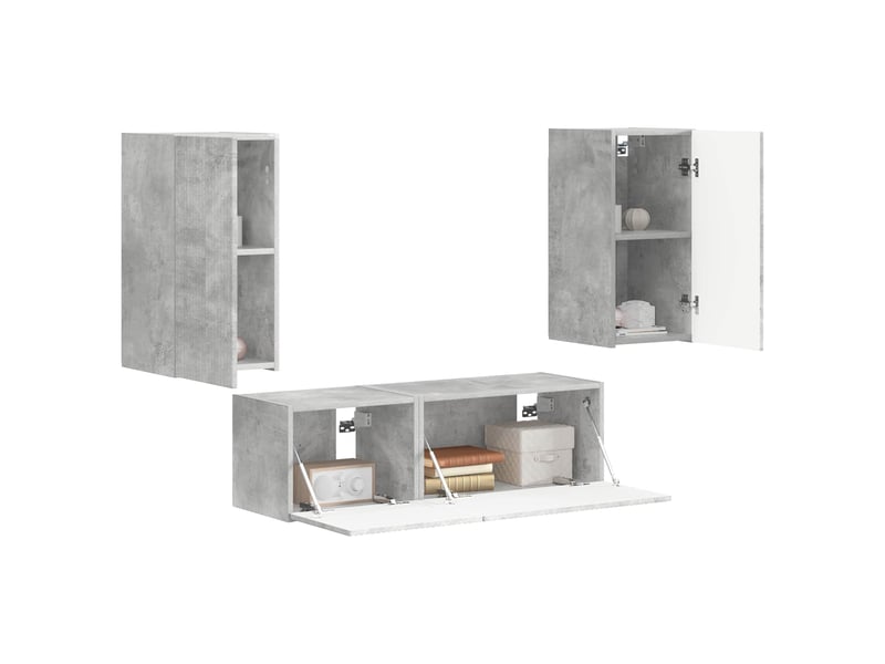 Ensemble de meuble tv - banc tv - meuble de rangement mural 4 pcs gris béton bois d'ingénierie  - Conforama C