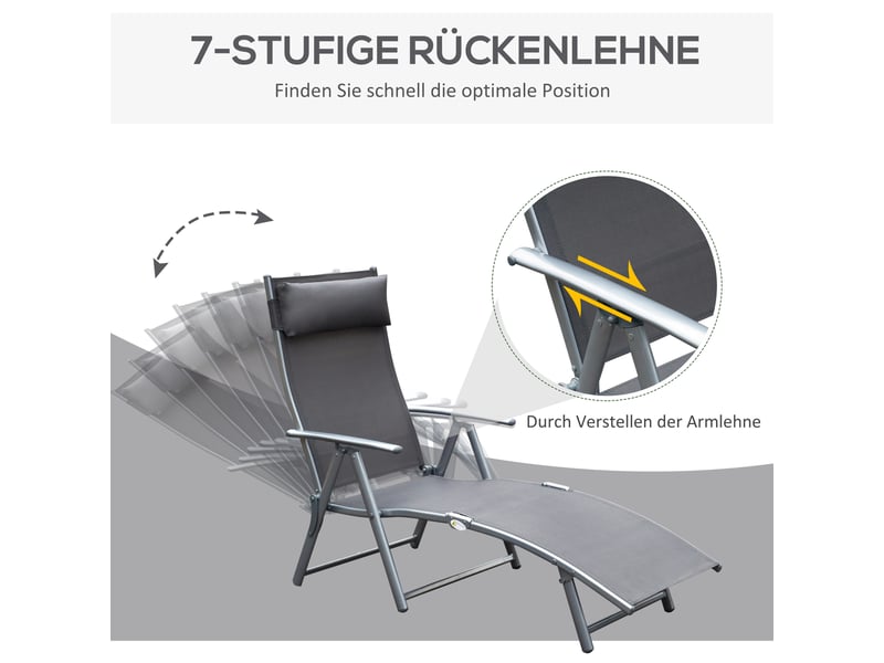  Bain de soleil dossier réglable 7 positions pliable coussin charge maximale 165 kg gris  - Conforama D