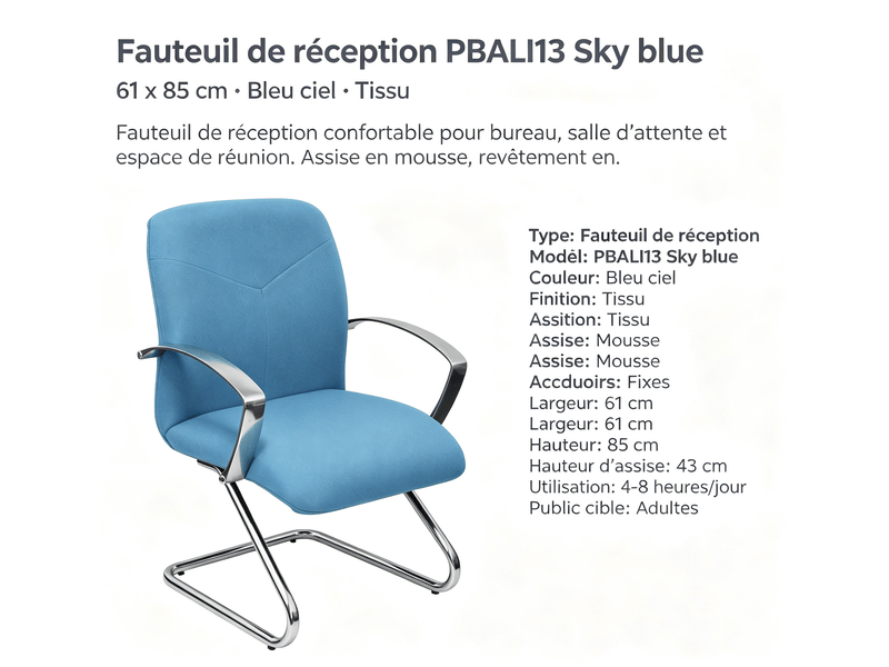  Fauteuil de réception caudete piqueras y crespo sky blue 61 x 85 cm bleu ciel - tissu avec accoudoirs fixes S5704243 - Conforama E