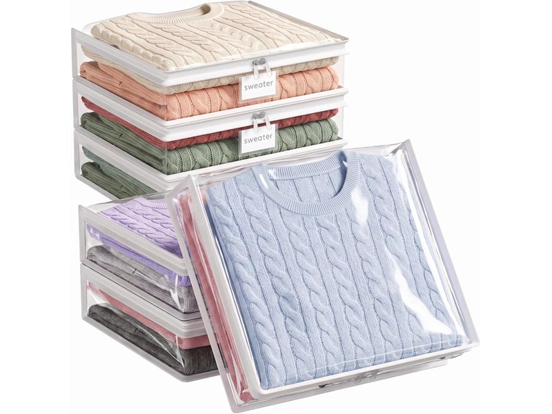 Lot de 6 sacs de rangement transparents avec fermeture éclair 40x35x10cm – organiseur pour vêtements, couvertures et linge - Conforama A
