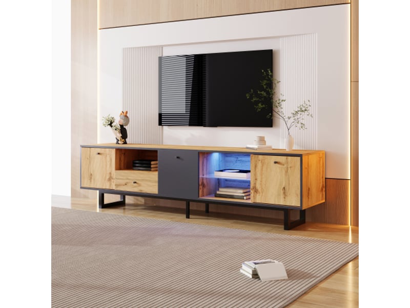  Meuble tv,lowboard, avec effet lumineux led, séparation en verre, charnière tampon,couleur assortie,table tv,armoire tv pour salon  - Conforama B