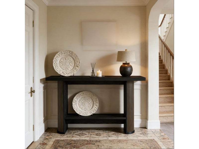  Console 140x30x80 cm en bois avec étagère noir chicfurn  - Conforama B