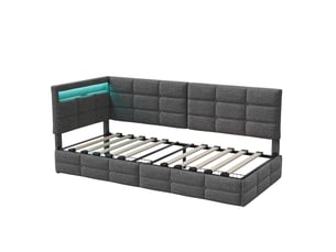 Lit avec rangement 90x200 cm <strong></strong>  <strong></strong> coloris gris