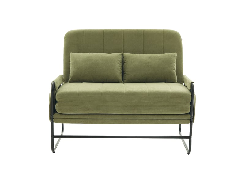 Canapé convertible 2 places modenvie en tissu chenille vert olive avec structure en métal et poches latérales, 104 x 85 x 92 cm - Conforama A