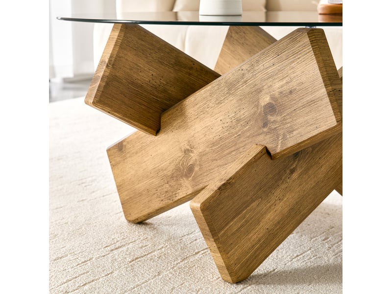  Table basse ronde en verre trempé 79 cm – bois – design moderne avec socle géométrique  - Conforama D