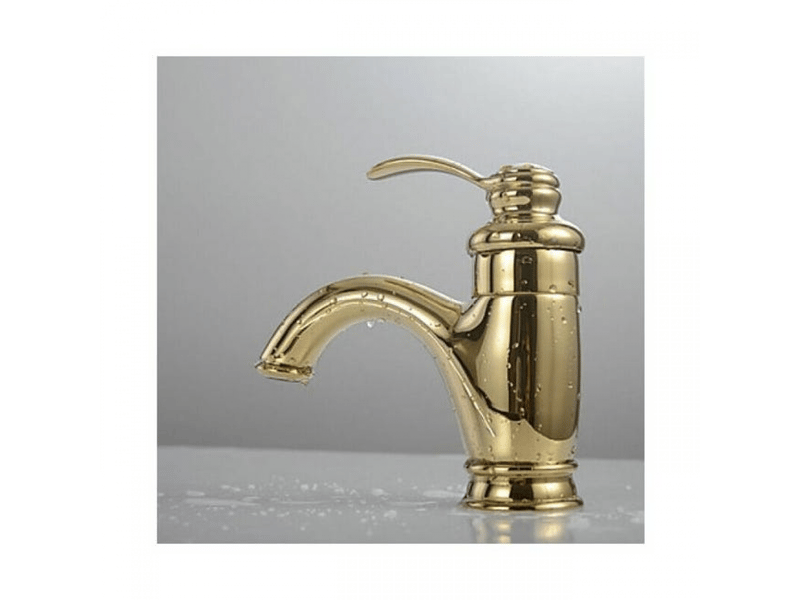  Robinet de lavabo monotrou doré (tuyau d'arrivée d'eau non inclus), compatible avec l'eau chaude et froide  - Conforama D