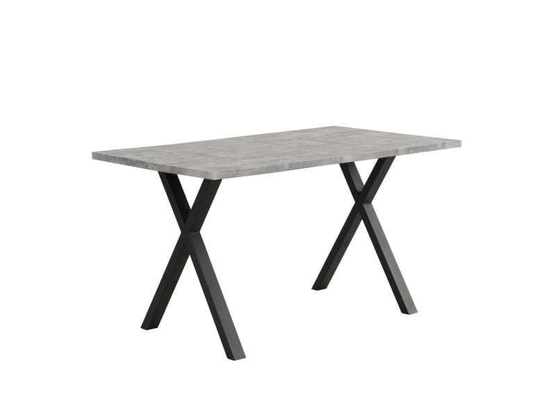  Table à manger 140x80x76 cm, pieds croisés, structure métal, plateau mdf, finition béton, noir et gris  - Conforama A