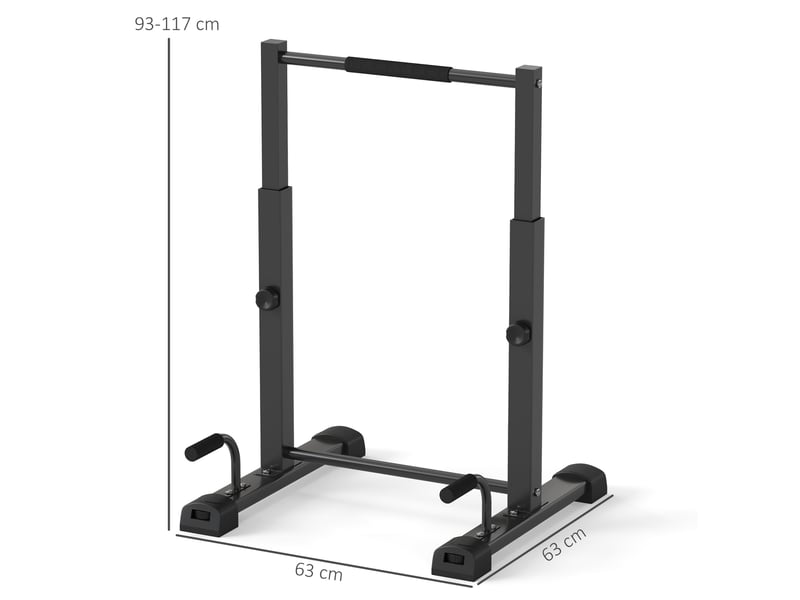  Station de dips réglable 65 x 63 x 93 à 117 cm noire en acier, capacité 540 kg, 4 poignées de pompes  - Conforama C