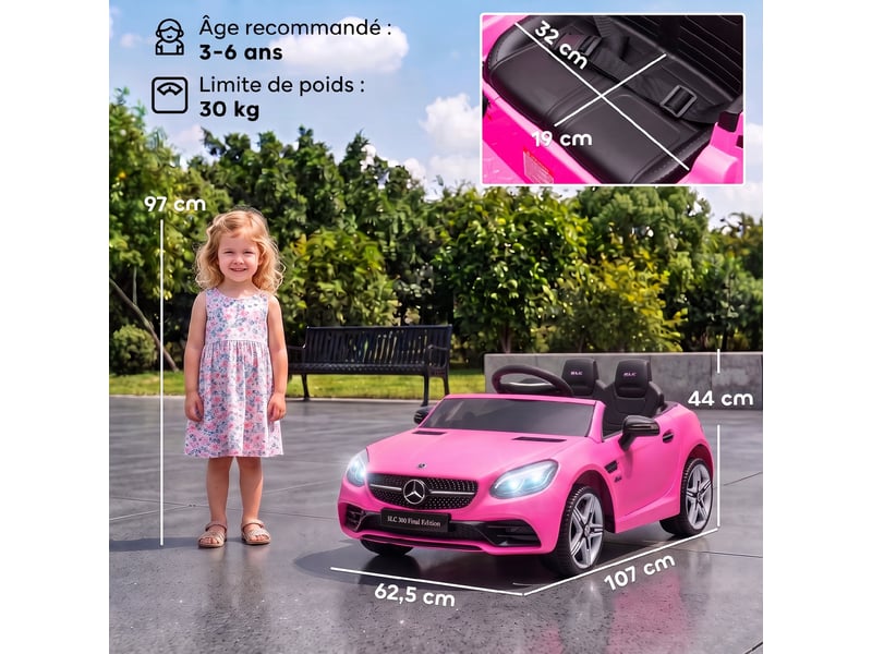 Voiture électrique enfants licence mercedes slc 300 12v v. Max. 5 kmh effets sonores lumineux télécommande rose - Conforama E