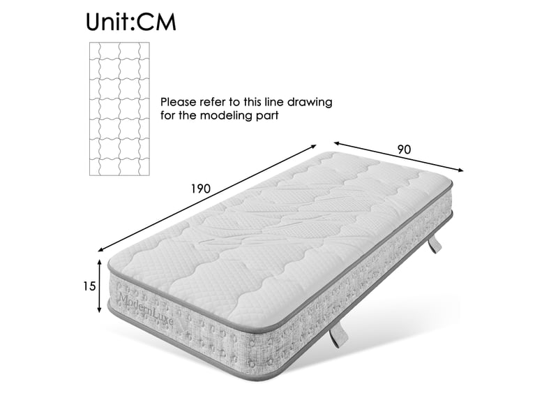 Matelas à ressorts ensachés 90x190 cm,fermeté h3,7 zones de confort,mousse froide,certifié oeko-tex,15 cm,livré roulé,blanc - Conforama C