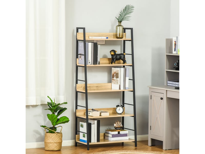  Bibliothèque à 5 niveaux, bibliothèque de salon, structure en métal, 70 x 35 x 149,5 cm, naturelle  - Conforama C