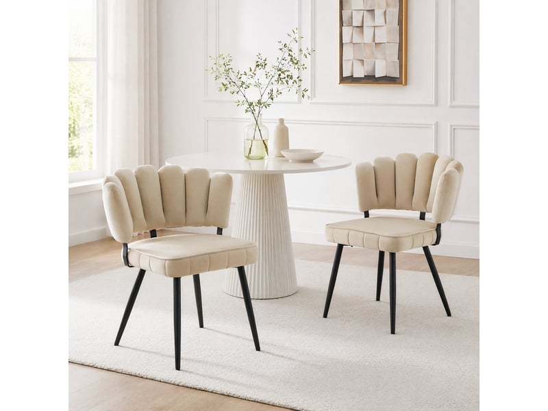 Chaises de salle à manger lot de 2 à dossier éventail - assise rembourrée, velours texturé et métal noir - Conforama C