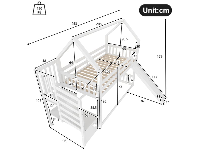  Lit superposé 90x200cm coloris blanc pin lit enfant blanc - Conforama C