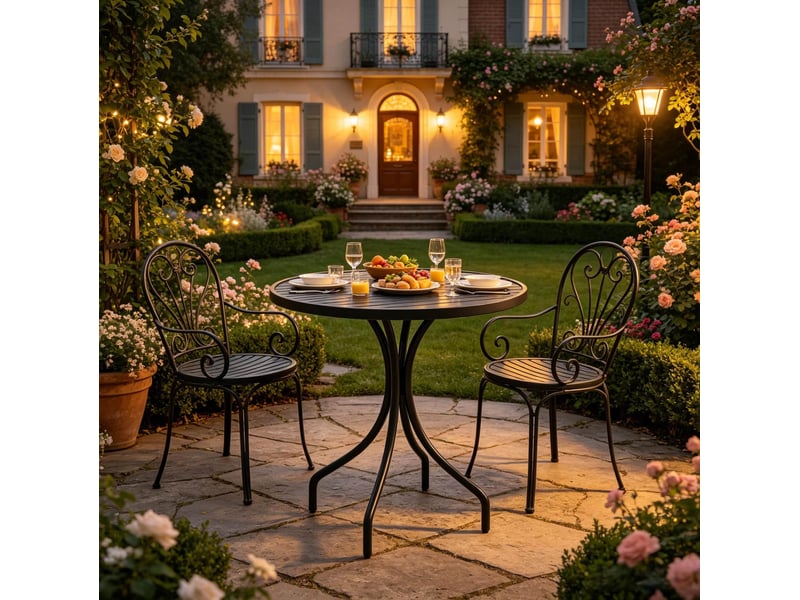 Table bistrot de jardin ronde ø66 cm – noir – acier galvanisé, plateau rainuré et pieds anti-rayures  - Conforama D