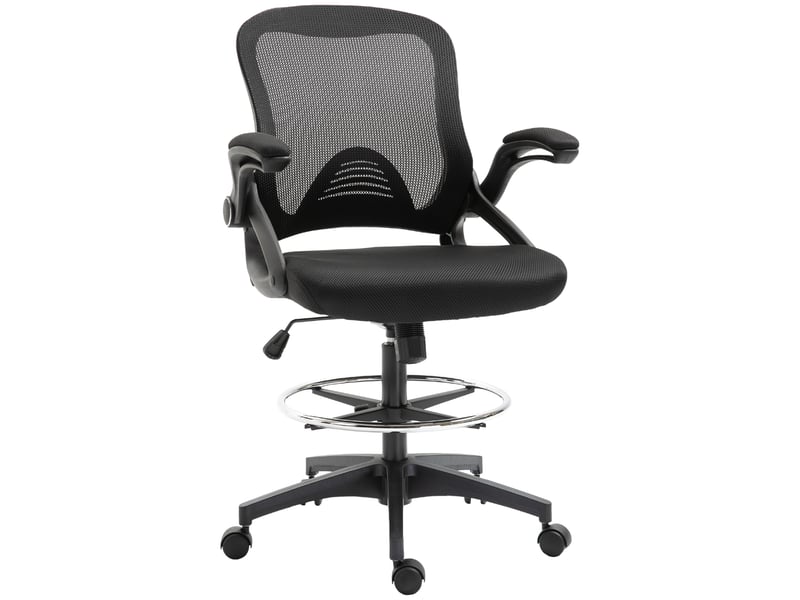  Chaise de bureau pivotante, avec repose-pieds et siège pivotant, en acier noir, 64 x 60 x 106-126 cm  - Conforama A