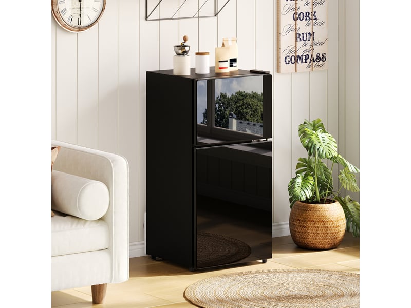  Mini réfrigérateur 60 l avec congélateur 22 l – noir – pose libre, porte vitrée et réglage 7 niveaux  - Conforama E
