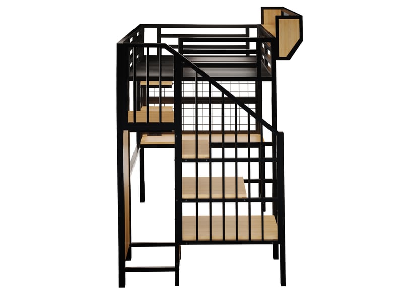  Lit mezzanine 90x200 cm avec bureau, rangements et led coloris noir  - Conforama E