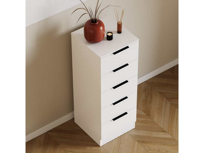  Commode trega 5 tiroirs étroite, chambre, rangement, petit espace, 90x34,5x36cm, noir 3332113 - Conforama E