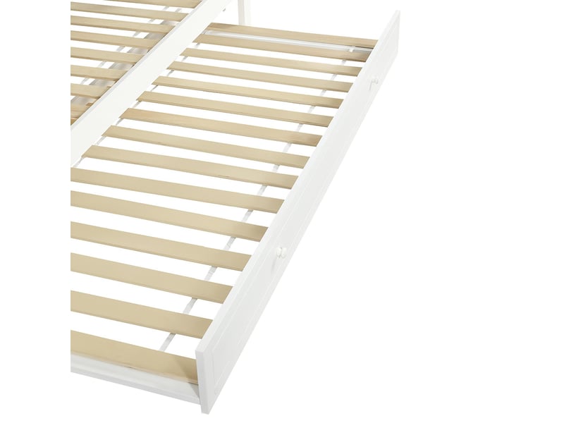Lit superposé pour enfants 90 x 200 cm, avec penderie, fenêtre et toit, blanc et rose - Conforama W