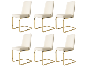 Lot de 6 chaises de salle à manger en velours beige avec pieds en métal doré