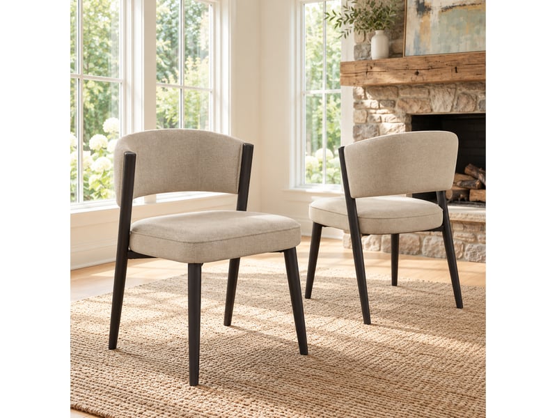 Lot de 2 chaises de salle à manger 60x49x80 cm en chenille taupe  - Conforama B