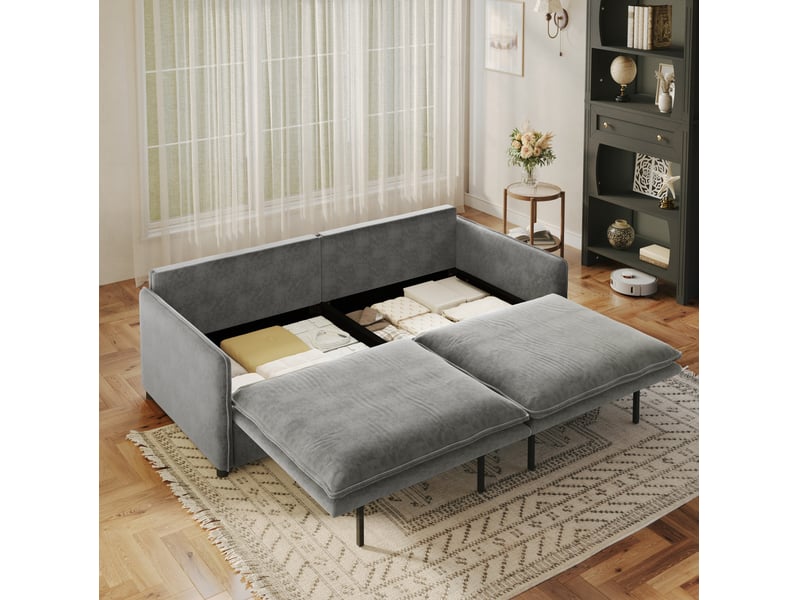  Canapé-lit convertible 3 places 206x91x86 cm avec rangement gris clair  - Conforama E