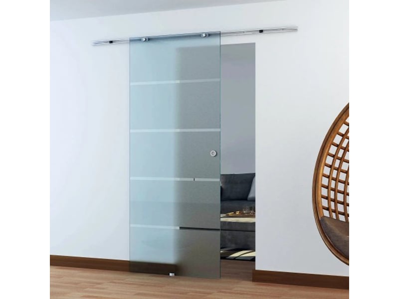  Porte coulissante en verre partiellement satiné 7759001025x2050 mm, porte intérieure élégante pour salon et espaces modernes  - Conforama C