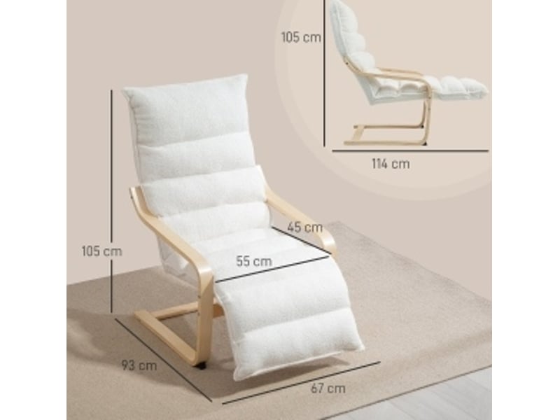 Fauteuil relax à bascule blanc en tissu bouclette avec repose-pieds réglable - Conforama C