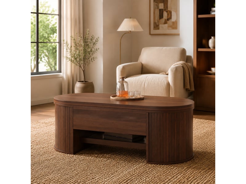  Table basse relevable 110x55.5x40 cm avec rangement en mdf noyer naturel  - Conforama B