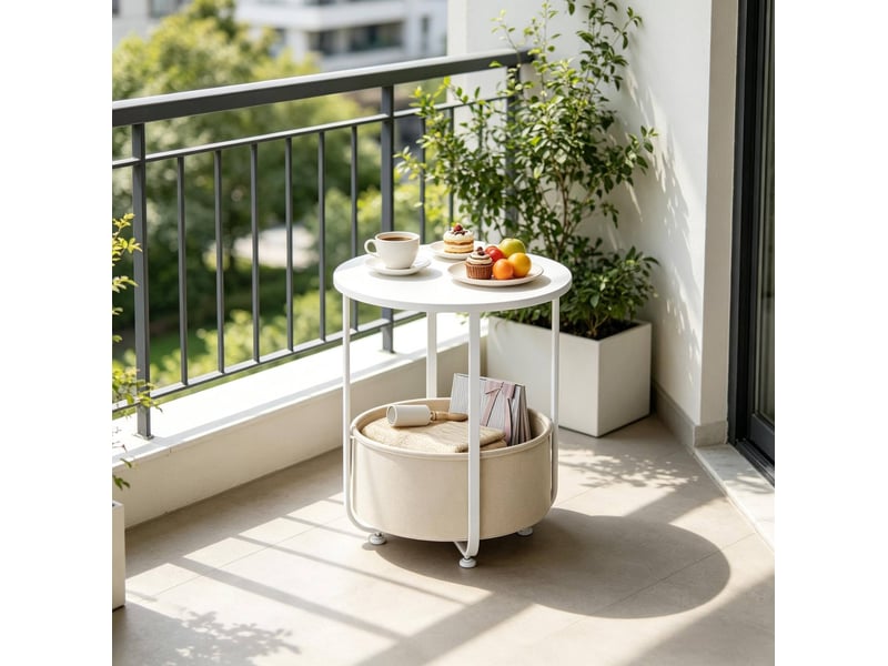  Table d'appoint ronde 45x45x50 cm avec panier métal blanc  - Conforama E