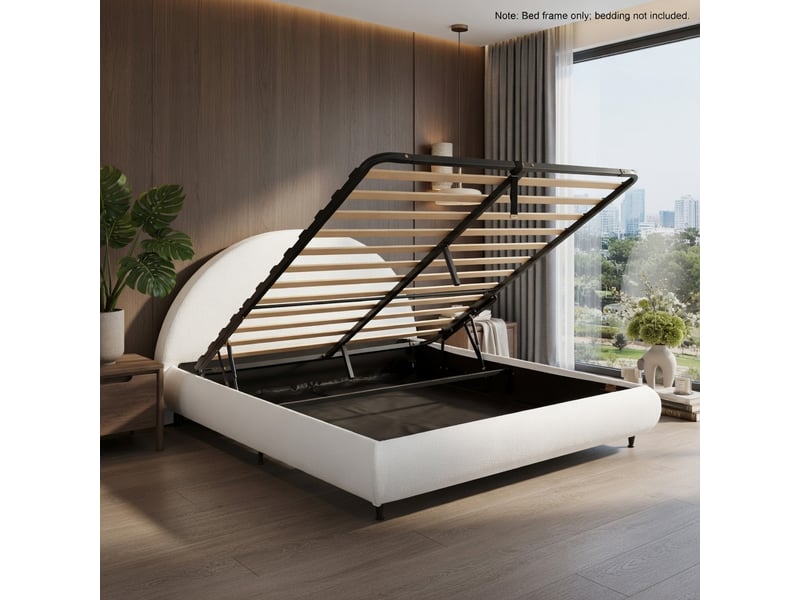  Gutenacht lit capitonné hydraulique 180x200cm, bouclé blanc  - Conforama B