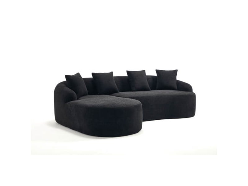 Canapé d’angle arrondi,243x150x67 cm,3 places avec méridienne gauche,chenille,noir - Conforama A