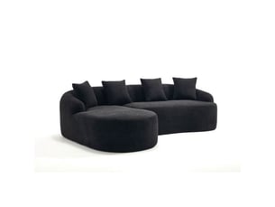 Canapé d’angle arrondi,243x150x67 cm,3 places avec méridienne gauche,chenille,noir