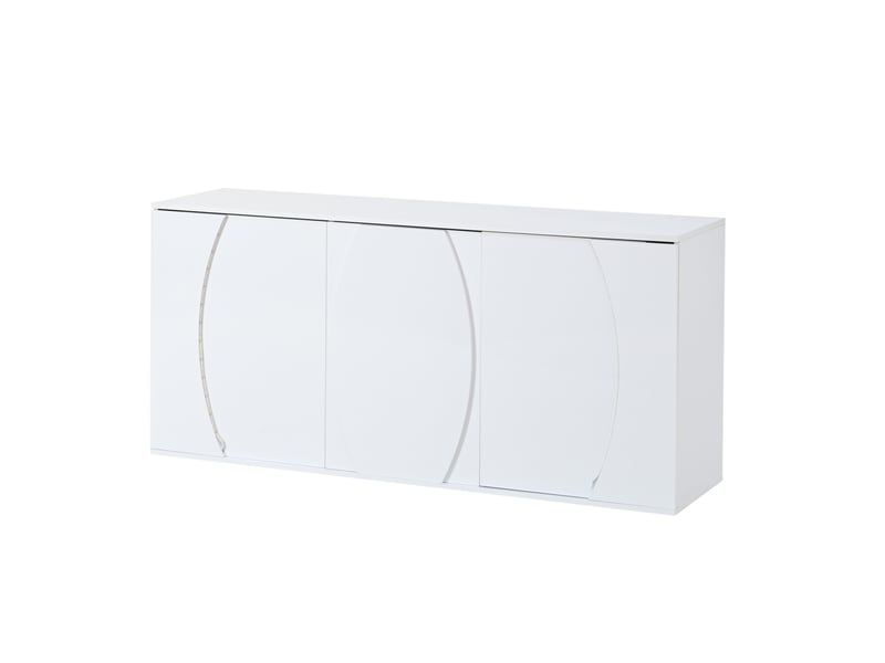  Buffet avec led, 3 portes et étagères réglables, meuble tv pour salon en panneaux de particules blanc, 150x40x70 cm  - Conforama E