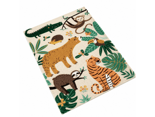 Tapis rectangulaire 160x120 cm – multicolore – motif jungle en tissu peluche antidérapant facile d'entretien