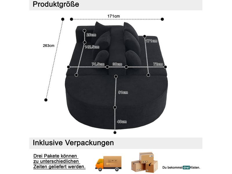  Canapé modulable convertible 5 places noir en tissu, confort mousse et configuration flexible pour salon  - Conforama C