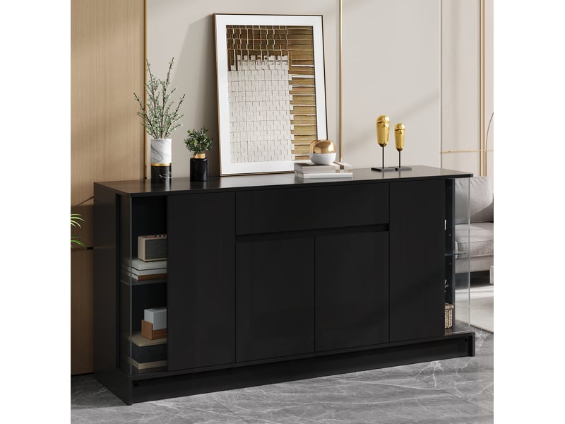 Buffet avec vitrines et éclairage led réglable par application 150 cm evryae - Conforama D