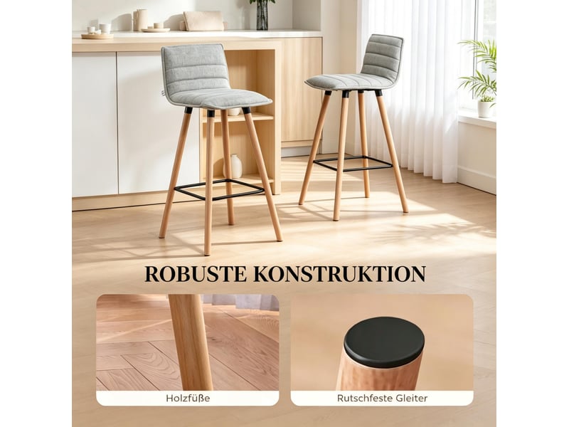  Lot de 2 tabourets de bar 48x48x99,5 cm – gris clair – dossier, repose-pieds et assise rembourrée  - Conforama E
