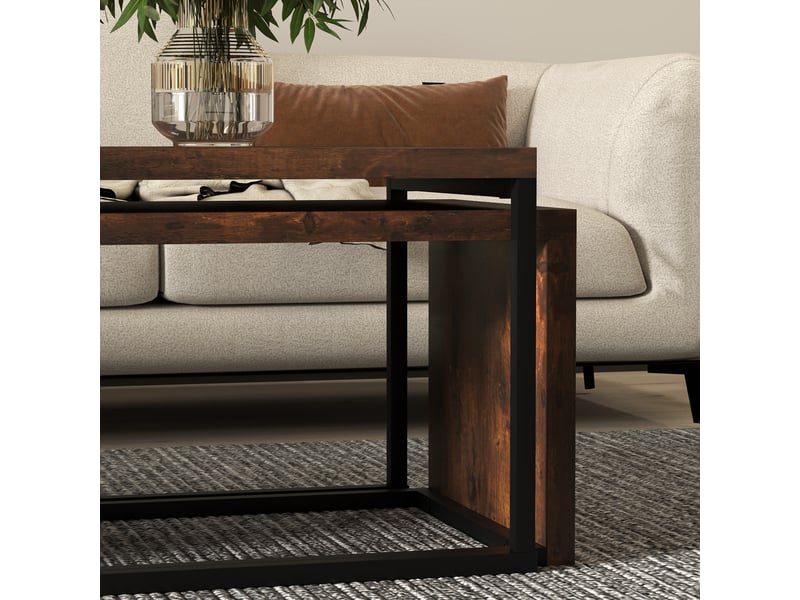  Tables basses gigognes 2 pièces pour salon en mdf et métal 90×48×42 cm et 59×42×36 cm brun rustique  - Conforama D