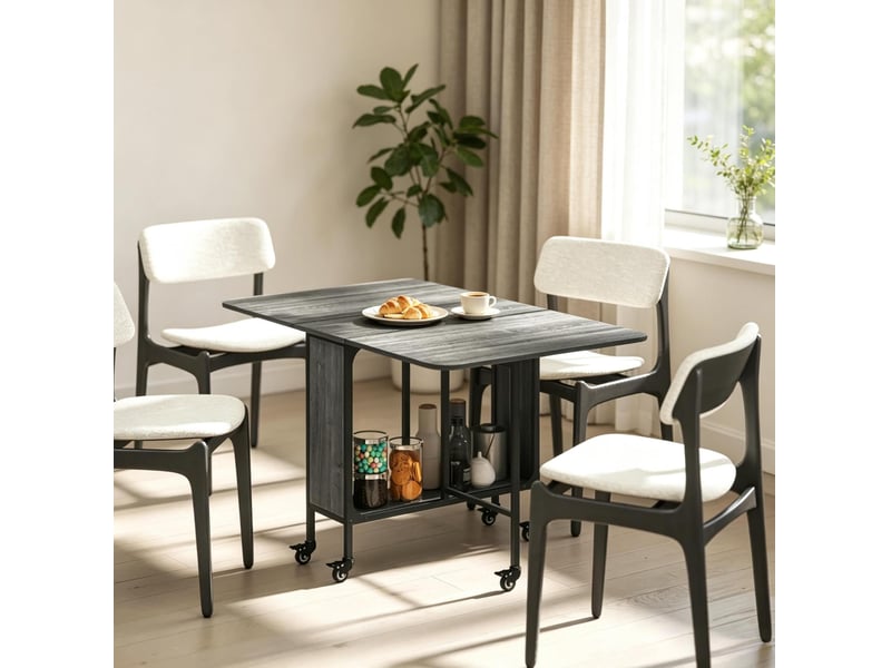  Table à manger pliante mobile à roulettes avec étagère, 130 x 80 cm, grise  - Conforama D