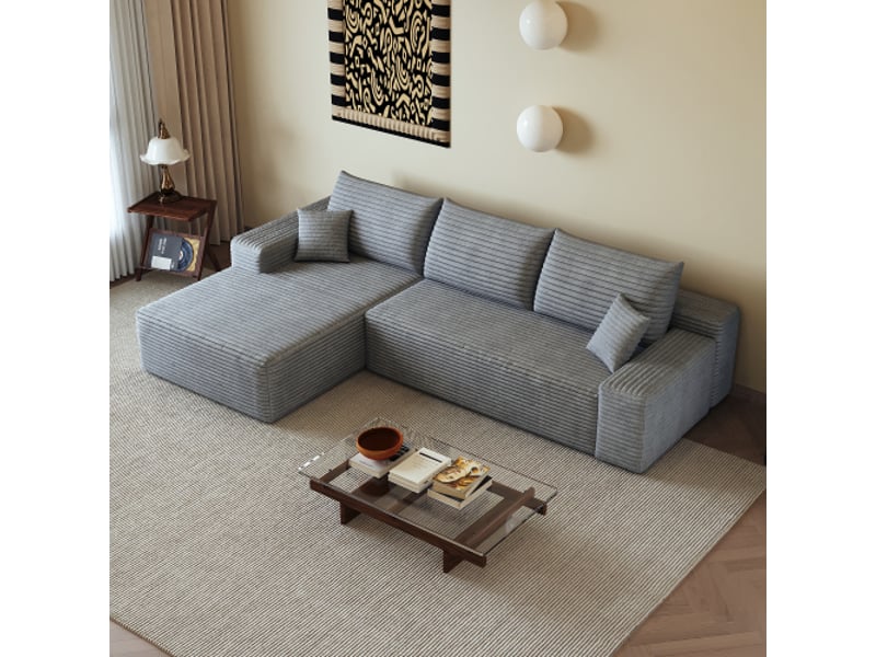 Canapé d'angle modulable 270 cm gris – chaise longue en l, siège profond, sans montage, style moderne - Conforama E